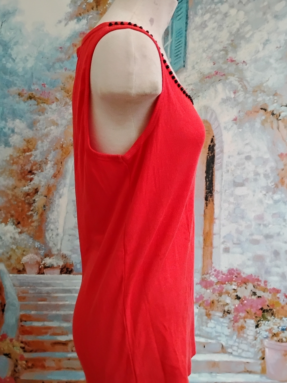 St. John's Bay Red Embellished Ribbed Women's Tank Top - Picture 7 of 7